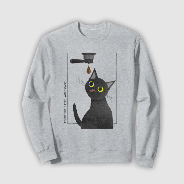 Tops & T-Shirts: Caffeine Cat - Coffee Lover (Unisex - Sweatshirt - Heather Grey)