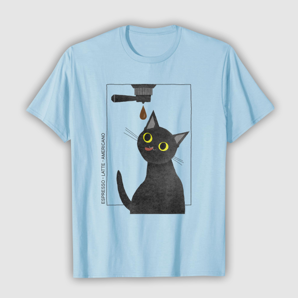 Tops & T-Shirts: Caffeine Cat - Coffee Lover (Mens - T-Shirt - Baby Blue)