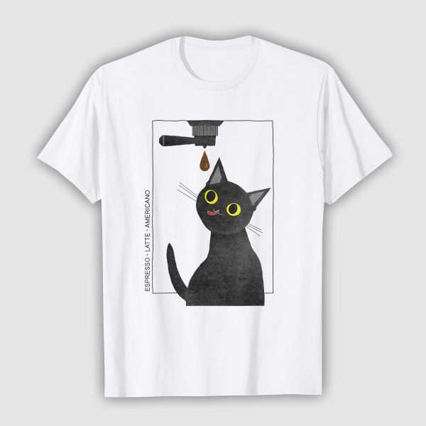 Tops & T-Shirts: Caffeine Cat - Coffee Lover (Mens - T-Shirt - White)