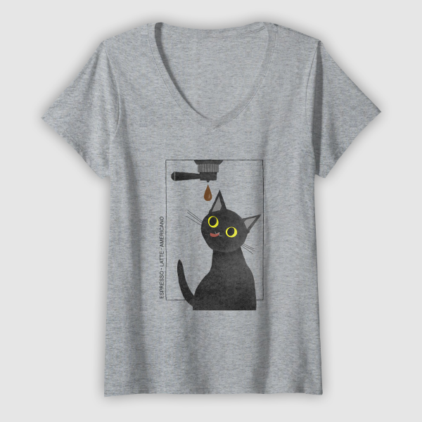 Tops & T-Shirts: Caffeine Cat - Coffee Lover (Unisex - T-Shirt - Heather Grey)