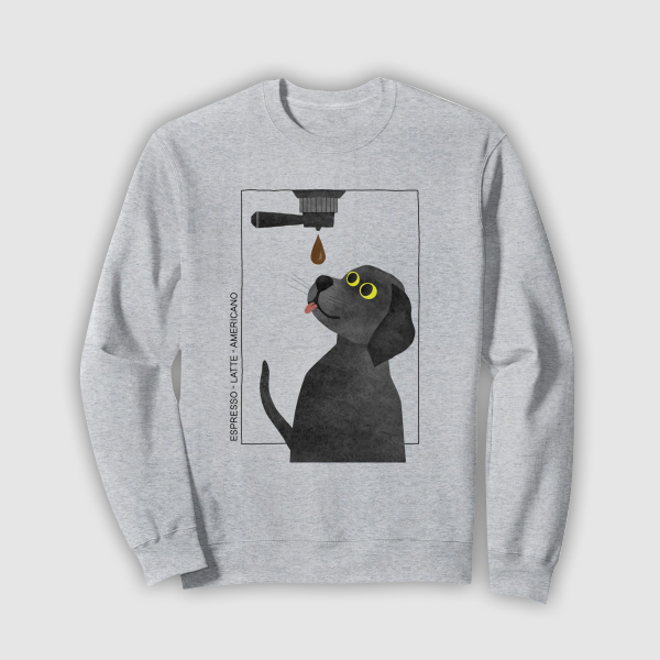 Tops & T-Shirts: Caffeine Dog - Coffee Lover (Unisex - Sweatshirt - Heather Grey)