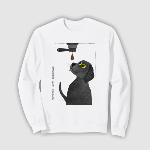 Tops & T-Shirts: Caffeine Dog - Coffee Lover (Unisex - Sweatshirt - White)