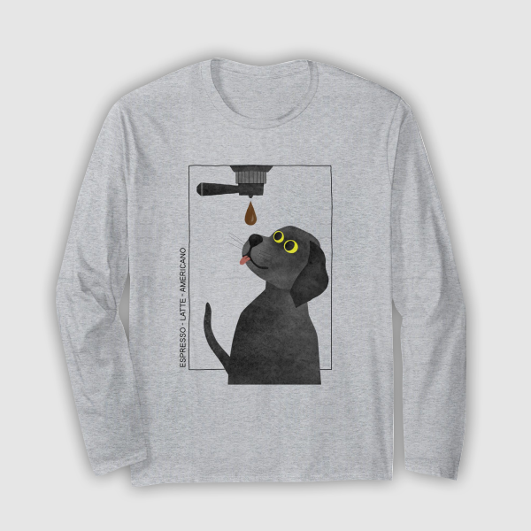 Tops & T-Shirts: Caffeine Dog - Coffee Lover (Mens - Long Sleeve T-Shirt - Heather Grey)