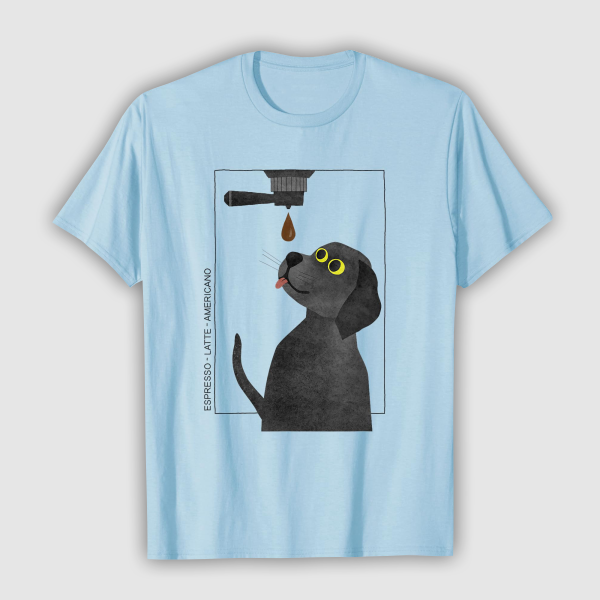 Tops & T-Shirts: Caffeine Dog - Coffee Lover (Mens - T-Shirt - Baby Blue)