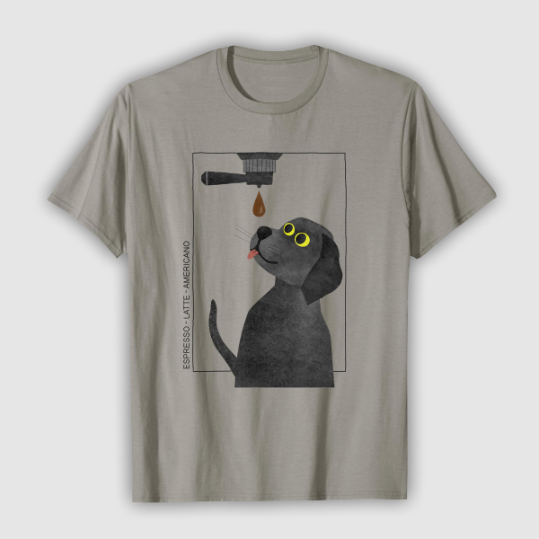 Tops & T-Shirts: Caffeine Dog - Coffee Lover (Mens - T-Shirt - Olive Heather)
